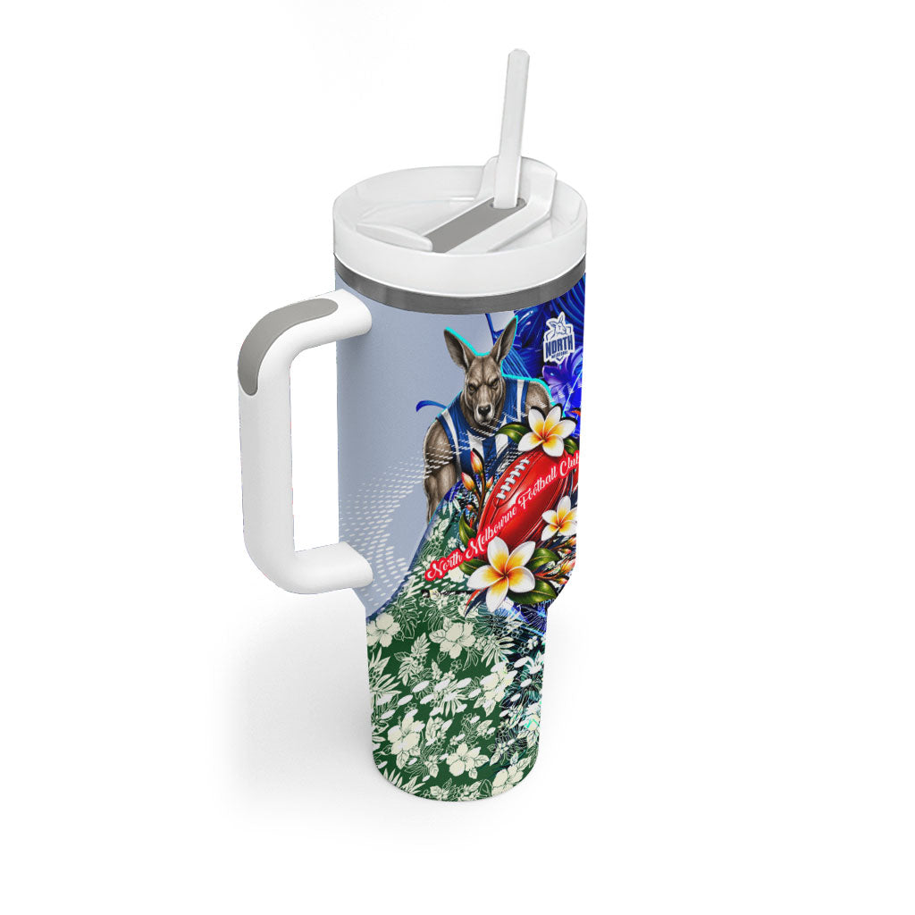 Personalized North Melbourne Football Kangaroos Tumbler With Handle Tropical Hibiscus Flowers - Pacific Fusion Style