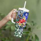 Personalized North Melbourne Football Kangaroos Tumbler With Handle Tropical Hibiscus Flowers - Pacific Fusion Style
