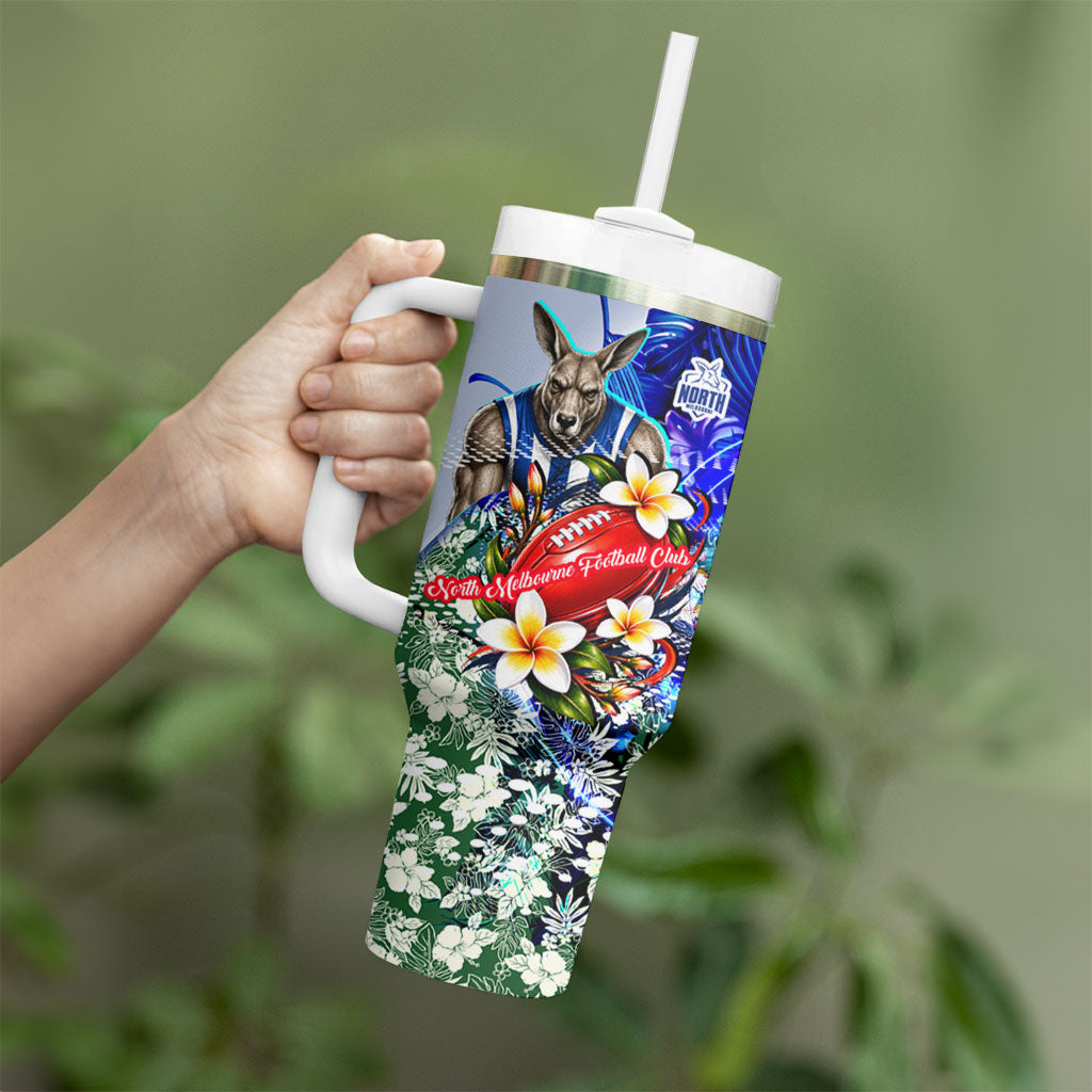 Personalized North Melbourne Football Kangaroos Tumbler With Handle Tropical Hibiscus Flowers - Pacific Fusion Style