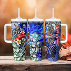Personalized North Melbourne Football Kangaroos Tumbler With Handle Tropical Hibiscus Flowers - Pacific Fusion Style