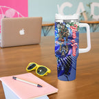 Personalized North Melbourne Football Kangaroos Tumbler With Handle Tropical Hibiscus Flowers - Pacific Fusion Style