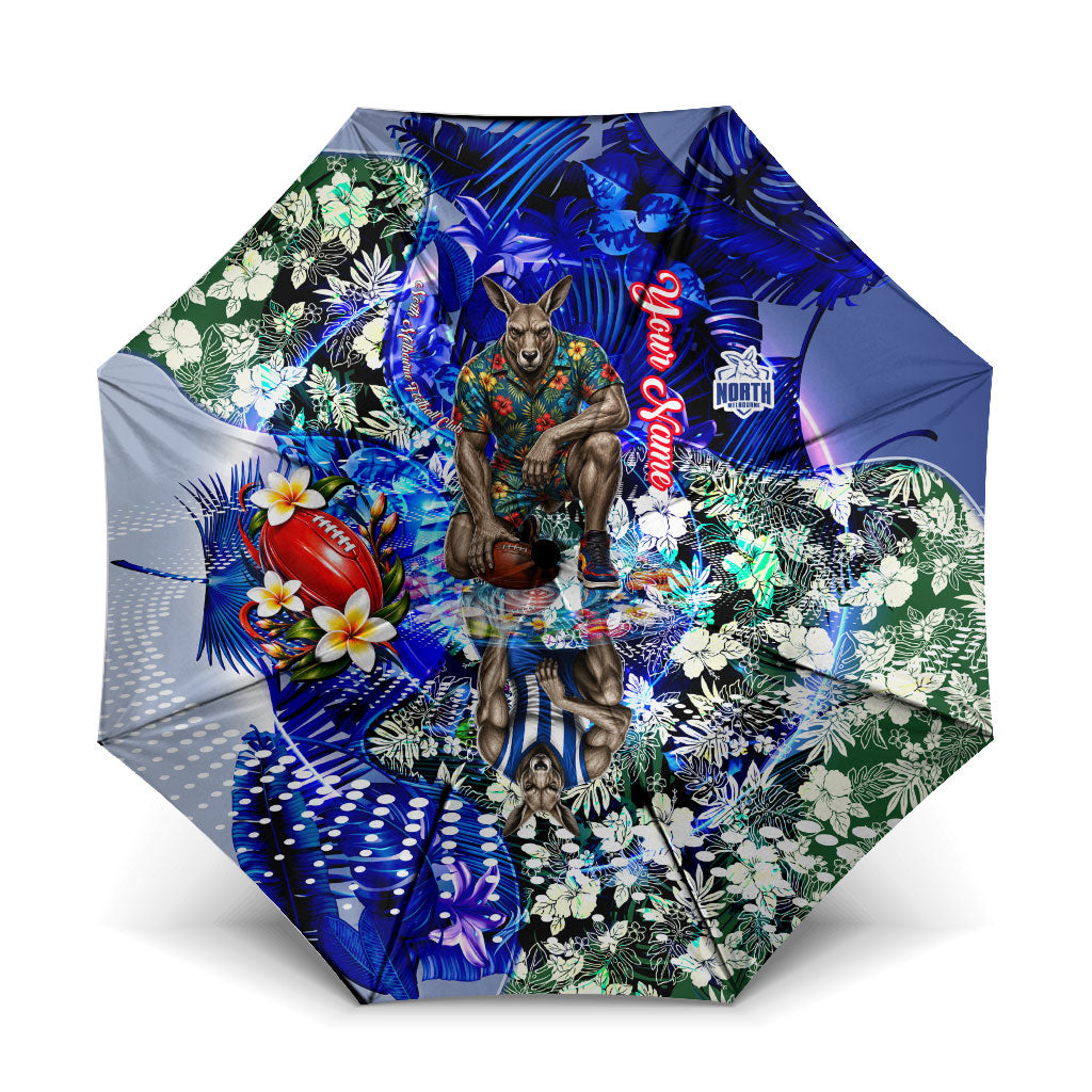 Personalized North Melbourne Football Kangaroos Umbrella Tropical Hibiscus Flowers - Pacific Fusion Style