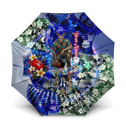 Personalized North Melbourne Football Kangaroos Umbrella Tropical Hibiscus Flowers - Pacific Fusion Style