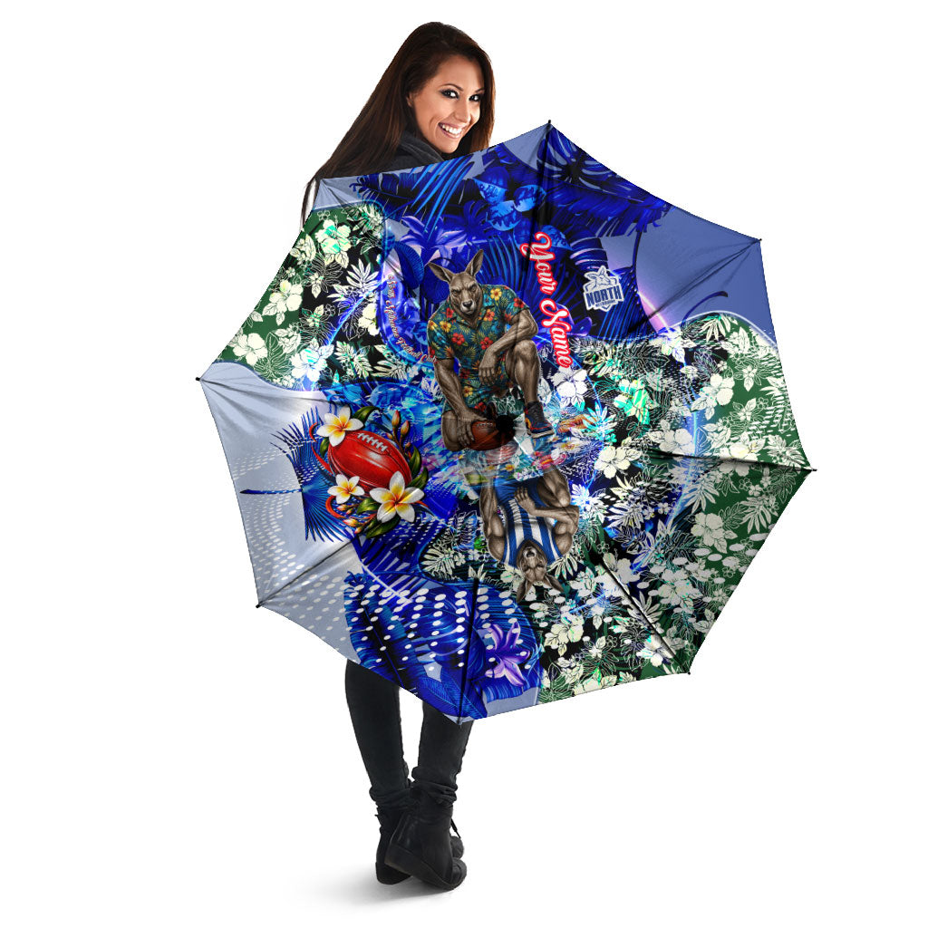 Personalized North Melbourne Football Kangaroos Umbrella Tropical Hibiscus Flowers - Pacific Fusion Style