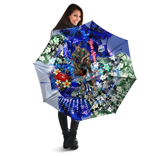 Personalized North Melbourne Football Kangaroos Umbrella Tropical Hibiscus Flowers - Pacific Fusion Style