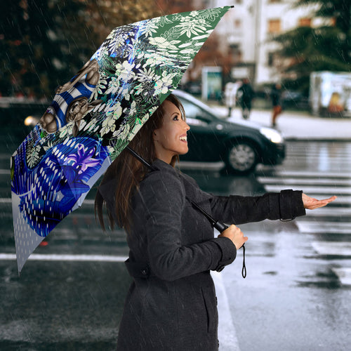Personalized North Melbourne Football Kangaroos Umbrella Tropical Hibiscus Flowers - Pacific Fusion Style