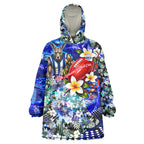 Personalized North Melbourne Football Kangaroos Wearable Blanket Hoodie Tropical Hibiscus Flowers - Pacific Fusion Style