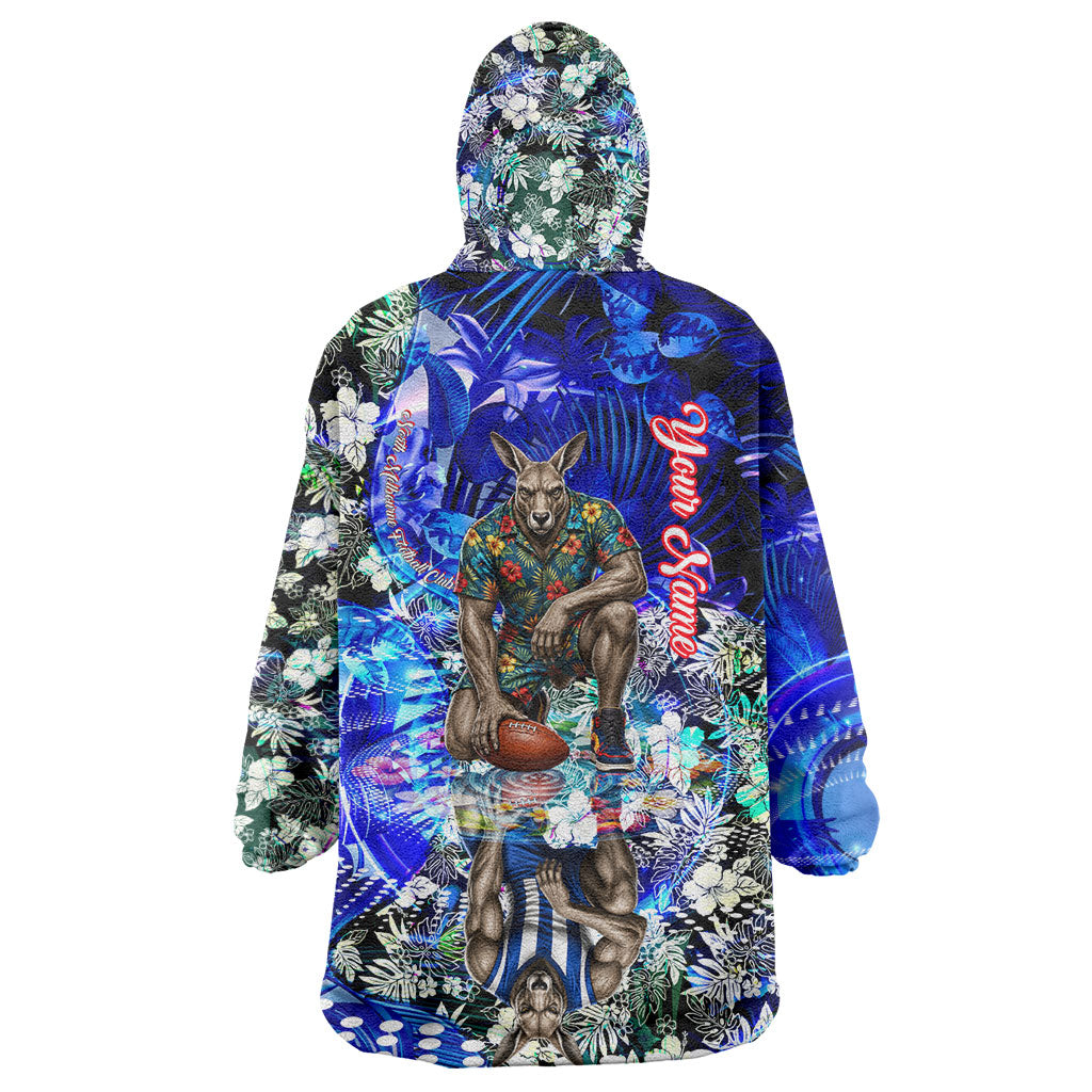 Personalized North Melbourne Football Kangaroos Wearable Blanket Hoodie Tropical Hibiscus Flowers - Pacific Fusion Style