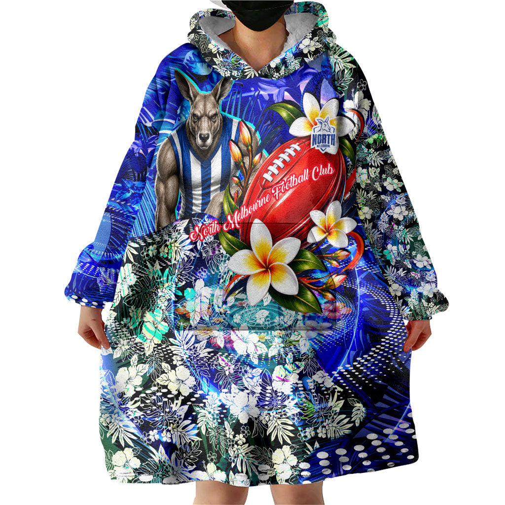 Personalized North Melbourne Football Kangaroos Wearable Blanket Hoodie Tropical Hibiscus Flowers - Pacific Fusion Style