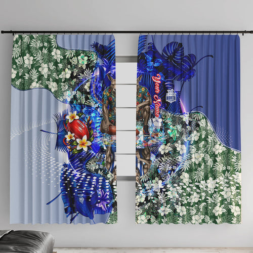 Personalized North Melbourne Football Kangaroos Window Curtain Tropical Hibiscus Flowers - Pacific Fusion Style