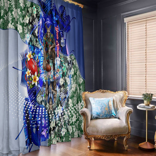 Personalized North Melbourne Football Kangaroos Window Curtain Tropical Hibiscus Flowers - Pacific Fusion Style