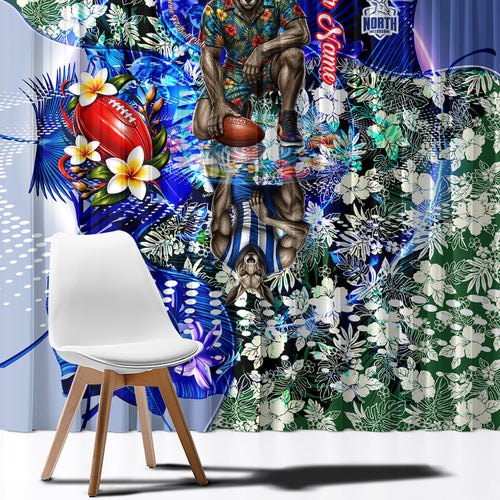 Personalized North Melbourne Football Kangaroos Window Curtain Tropical Hibiscus Flowers - Pacific Fusion Style