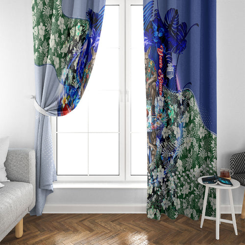 Personalized North Melbourne Football Kangaroos Window Curtain Tropical Hibiscus Flowers - Pacific Fusion Style