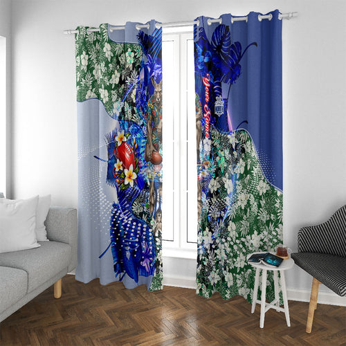 Personalized North Melbourne Football Kangaroos Window Curtain Tropical Hibiscus Flowers - Pacific Fusion Style