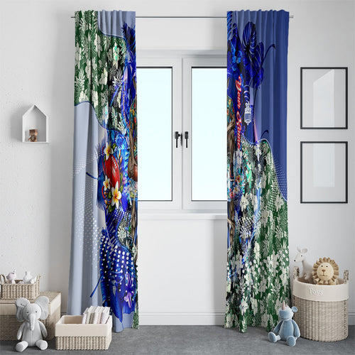 Personalized North Melbourne Football Kangaroos Window Curtain Tropical Hibiscus Flowers - Pacific Fusion Style