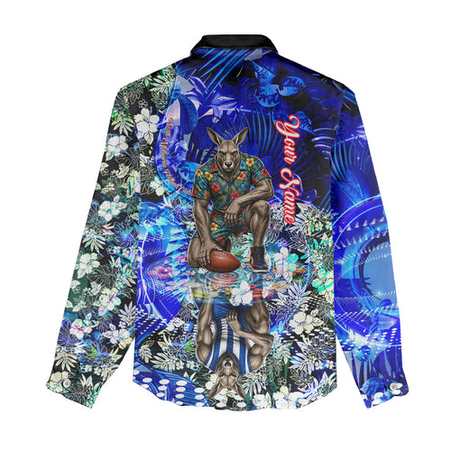Personalized North Melbourne Football Kangaroos Women Casual Shirt Tropical Hibiscus Flowers - Pacific Fusion Style