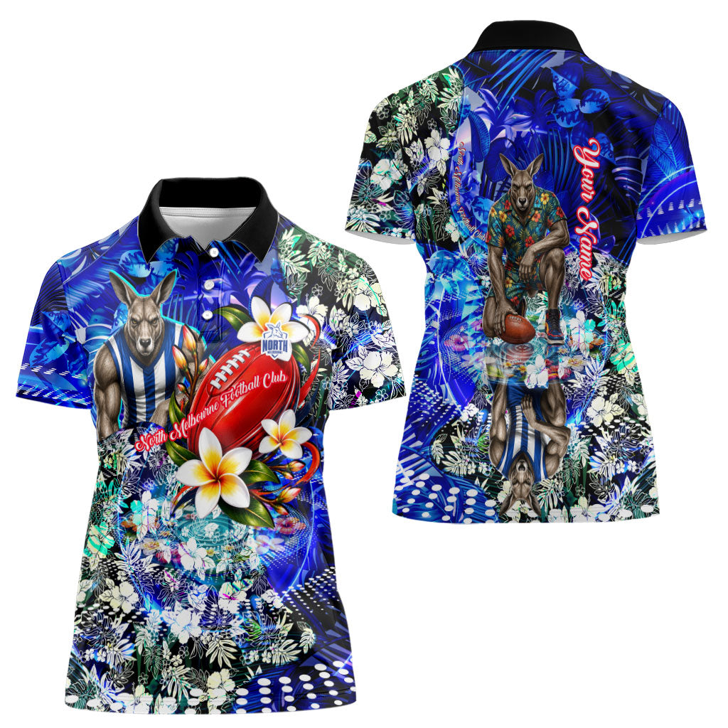 Personalized North Melbourne Football Kangaroos Women Polo Shirt Tropical Hibiscus Flowers - Pacific Fusion Style