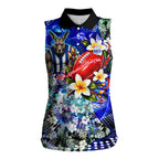 Personalized North Melbourne Football Kangaroos Women Sleeveless Polo Shirt Tropical Hibiscus Flowers - Pacific Fusion Style