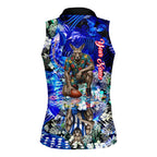 Personalized North Melbourne Football Kangaroos Women Sleeveless Polo Shirt Tropical Hibiscus Flowers - Pacific Fusion Style