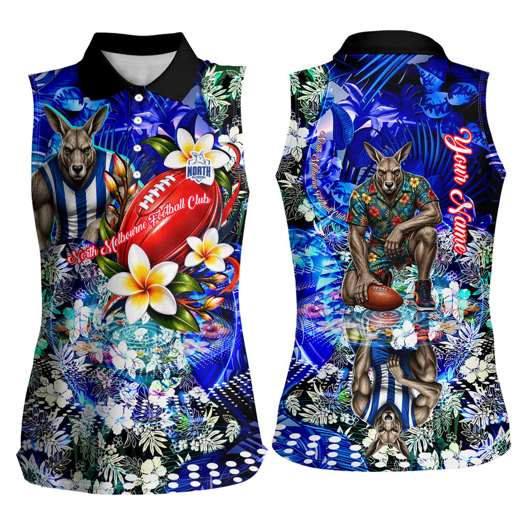 Personalized North Melbourne Football Kangaroos Women Sleeveless Polo Shirt Tropical Hibiscus Flowers - Pacific Fusion Style