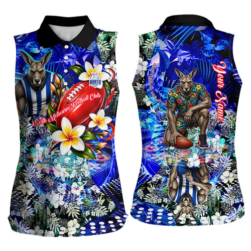 Personalized North Melbourne Football Kangaroos Women Sleeveless Polo Shirt Tropical Hibiscus Flowers - Pacific Fusion Style