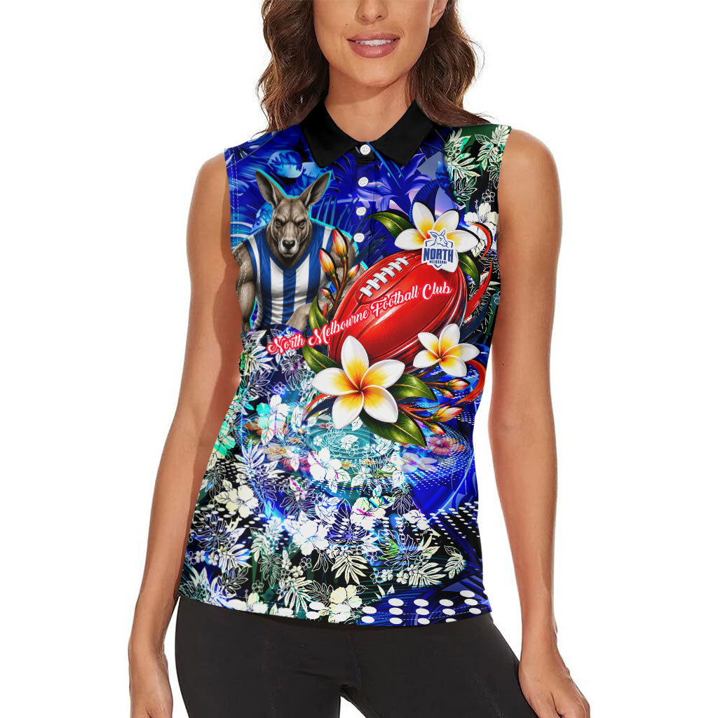 Personalized North Melbourne Football Kangaroos Women Sleeveless Polo Shirt Tropical Hibiscus Flowers - Pacific Fusion Style