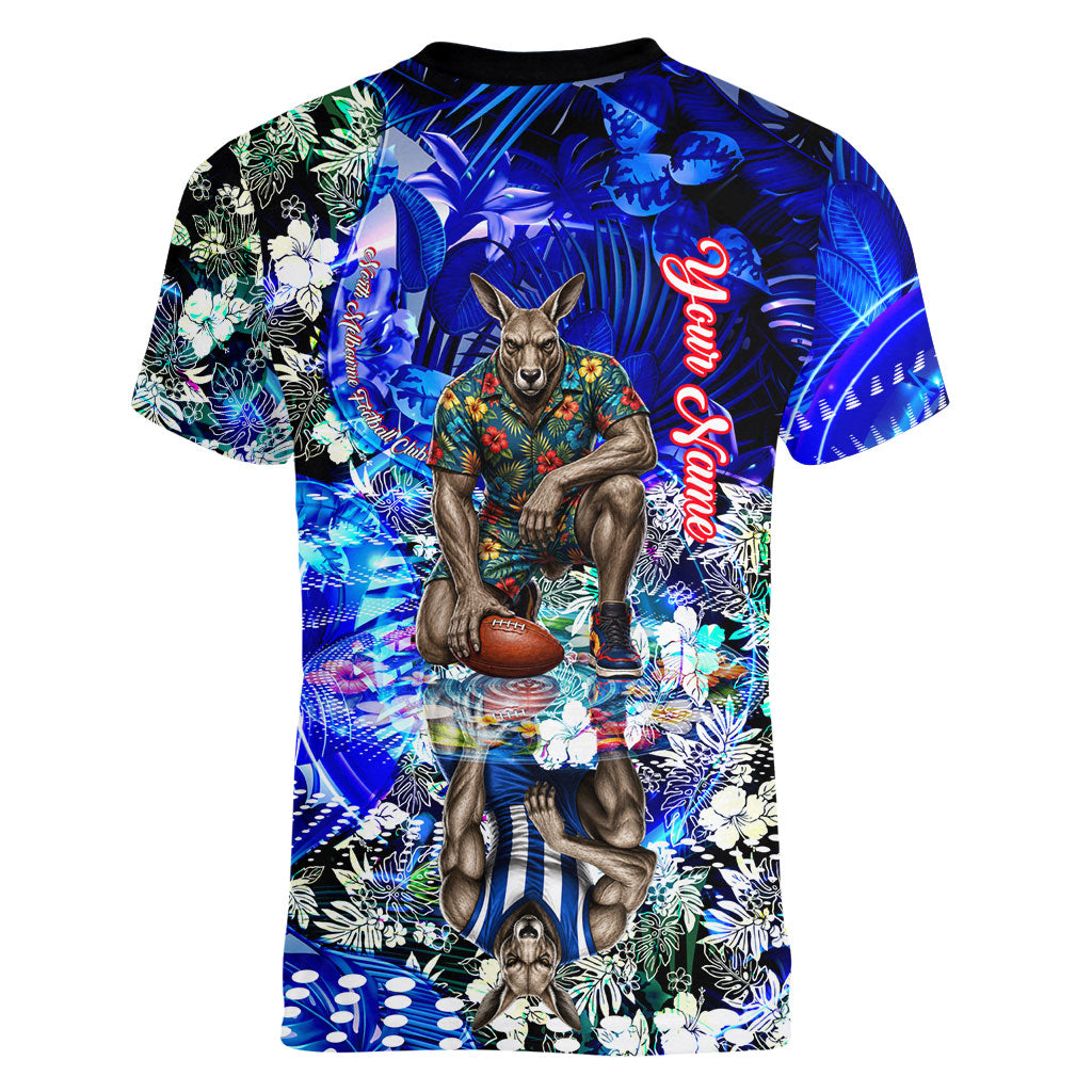 Personalized North Melbourne Football Kangaroos Women V-Neck T-Shirt Tropical Hibiscus Flowers - Pacific Fusion Style