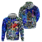 Personalized North Melbourne Football Kangaroos Zip Hoodie Tropical Hibiscus Flowers - Pacific Fusion Style