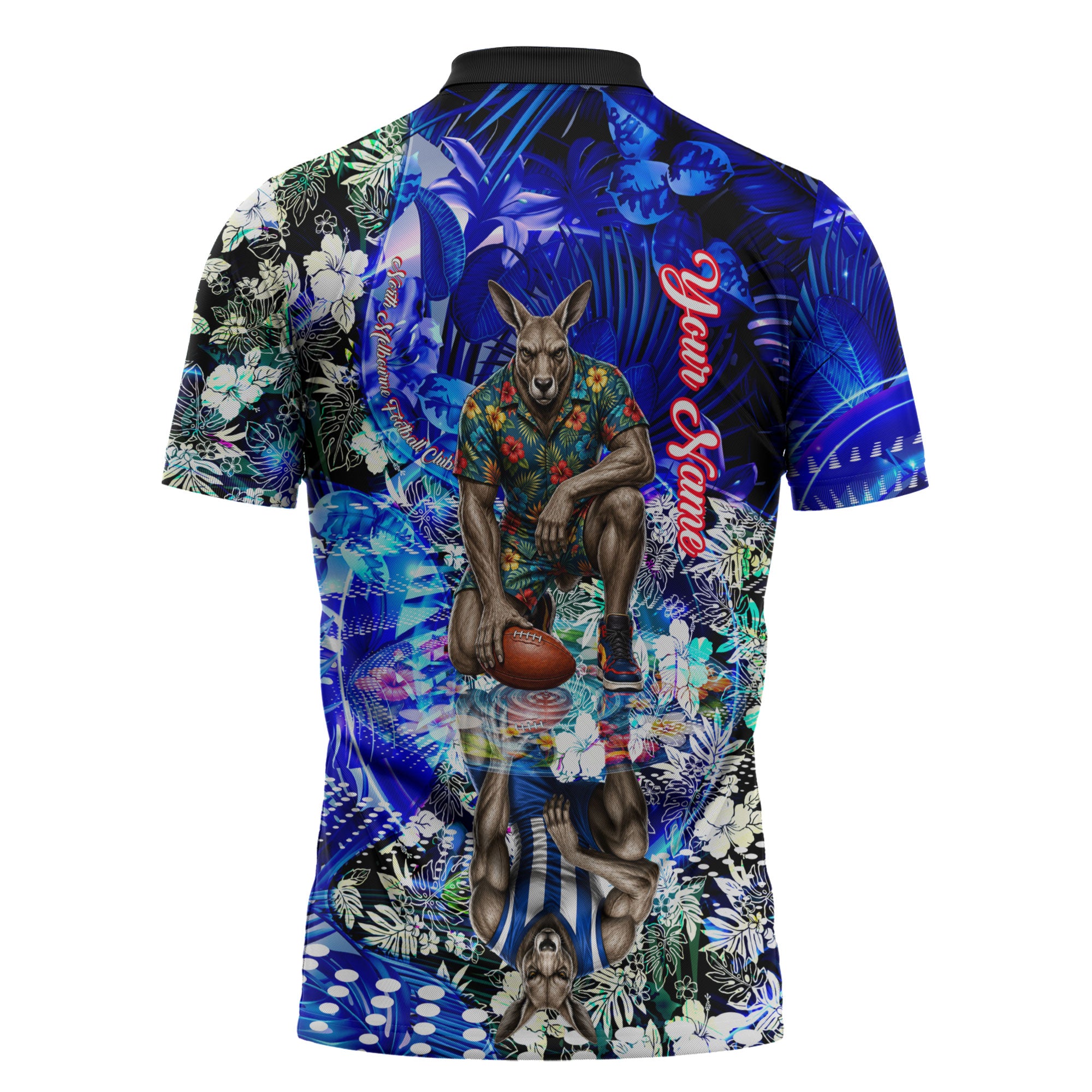 Personalized North Melbourne Football Kangaroos Zipper Polo Shirt Tropical Hibiscus Flowers - Pacific Fusion Style