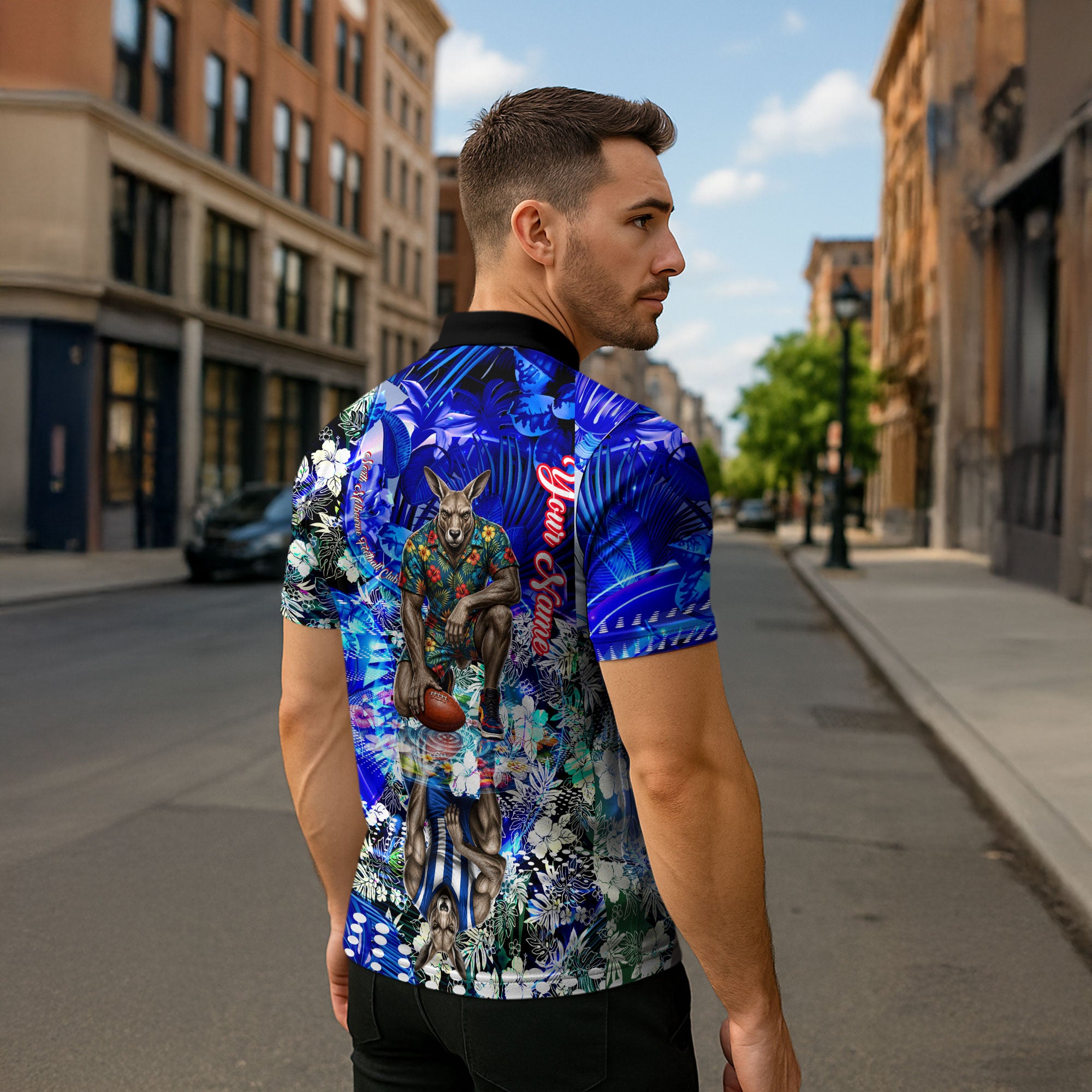 Personalized North Melbourne Football Kangaroos Zipper Polo Shirt Tropical Hibiscus Flowers - Pacific Fusion Style