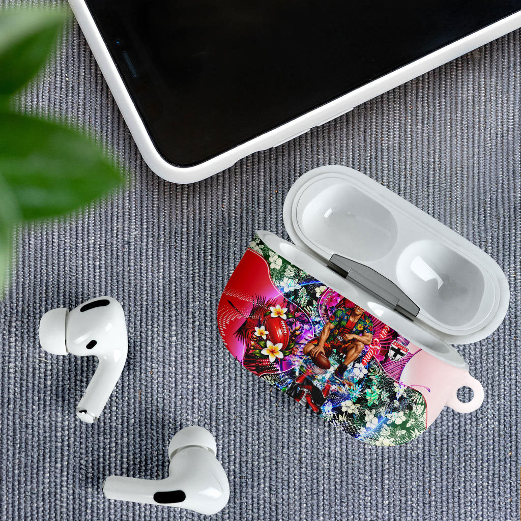 Personalized St Kilda Football Saints AirPods Case Tropical Hibiscus Flowers - Pacific Fusion Style