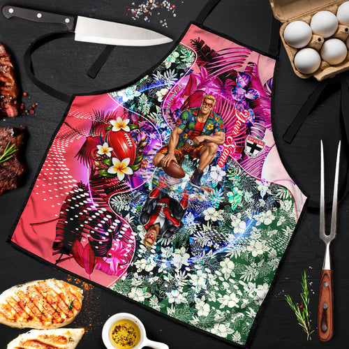 Personalized St Kilda Football Saints Apron Tropical Hibiscus Flowers - Pacific Fusion Style