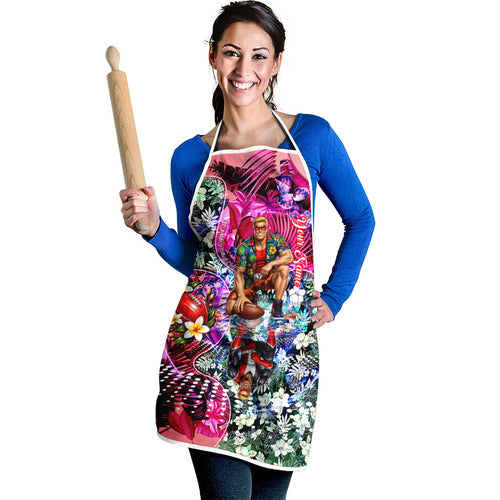 Personalized St Kilda Football Saints Apron Tropical Hibiscus Flowers - Pacific Fusion Style
