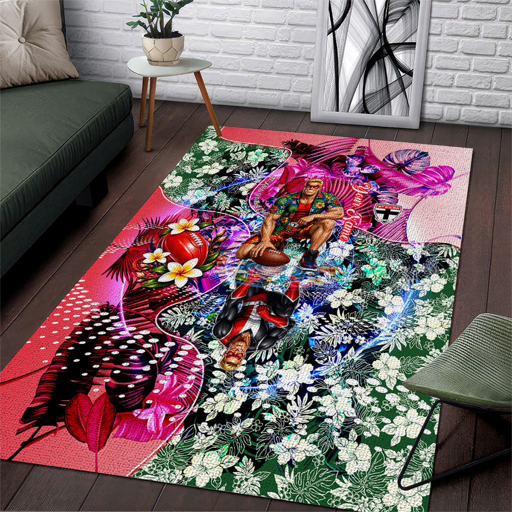 Personalized St Kilda Football Saints Area Rug Tropical Hibiscus Flowers - Pacific Fusion Style
