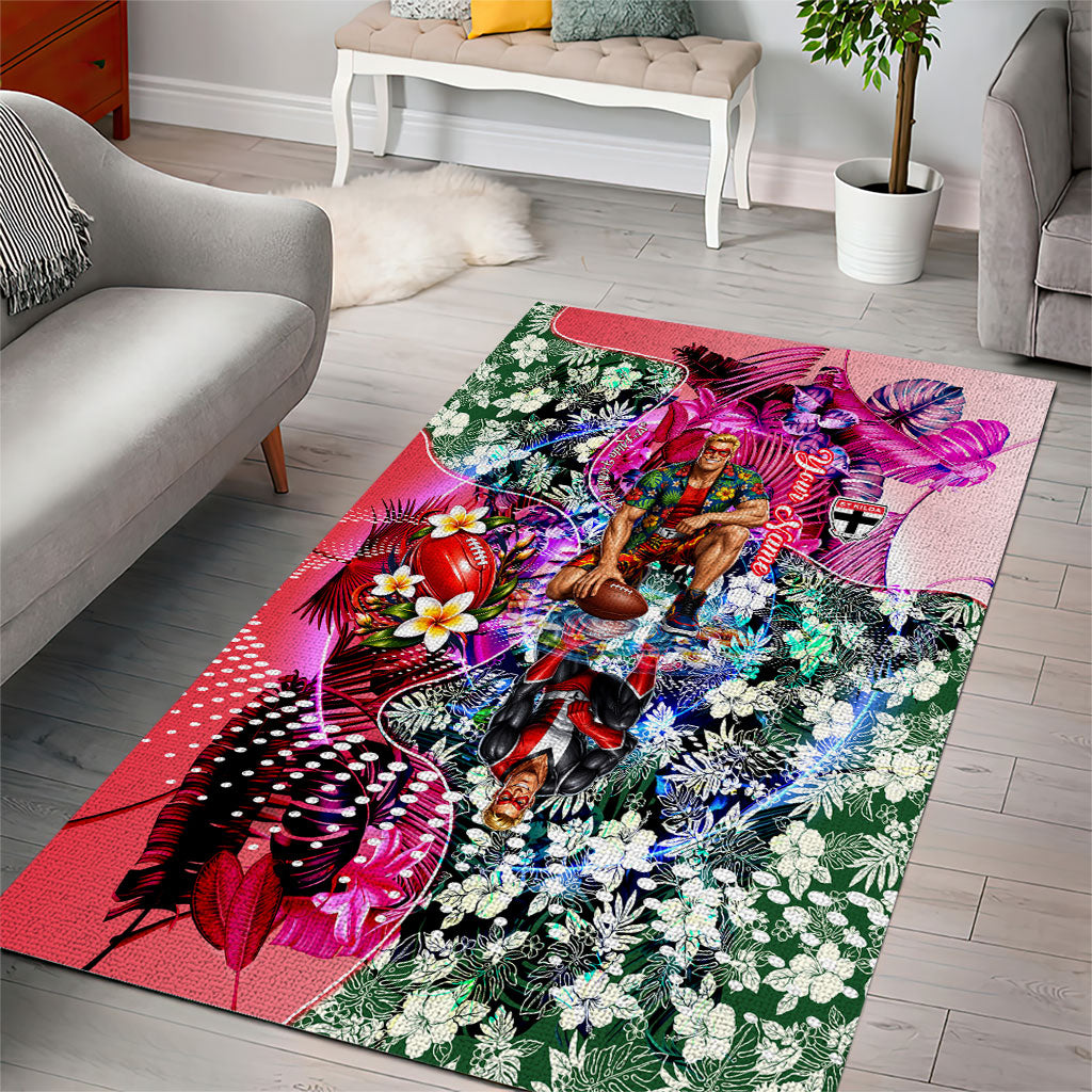 Personalized St Kilda Football Saints Area Rug Tropical Hibiscus Flowers - Pacific Fusion Style
