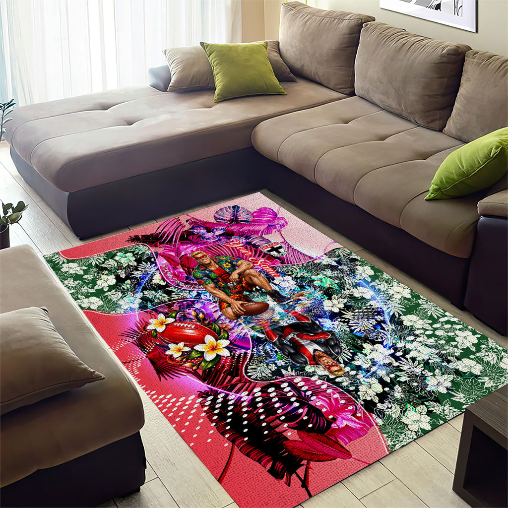 Personalized St Kilda Football Saints Area Rug Tropical Hibiscus Flowers - Pacific Fusion Style