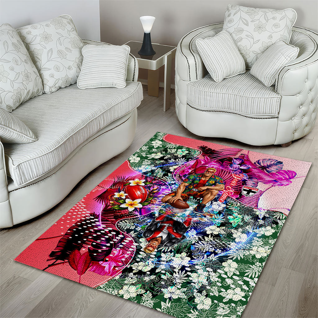 Personalized St Kilda Football Saints Area Rug Tropical Hibiscus Flowers - Pacific Fusion Style