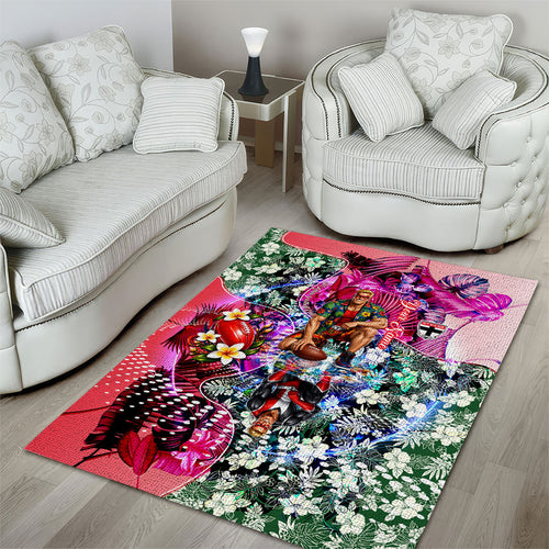 Personalized St Kilda Football Saints Area Rug Tropical Hibiscus Flowers - Pacific Fusion Style