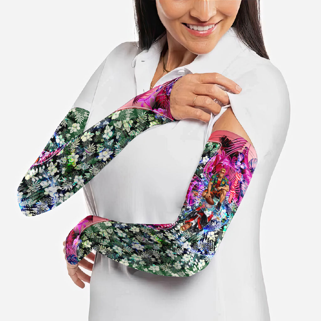 Personalized St Kilda Football Saints Arm Sleeves Tropical Hibiscus Flowers - Pacific Fusion Style