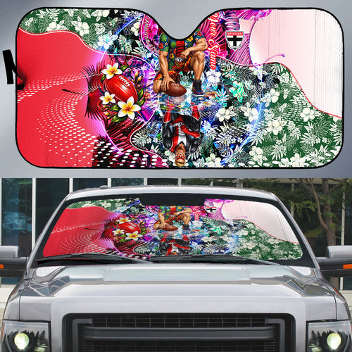 Personalized St Kilda Football Saints Auto Sun Shade Tropical Hibiscus Flowers - Pacific Fusion Style