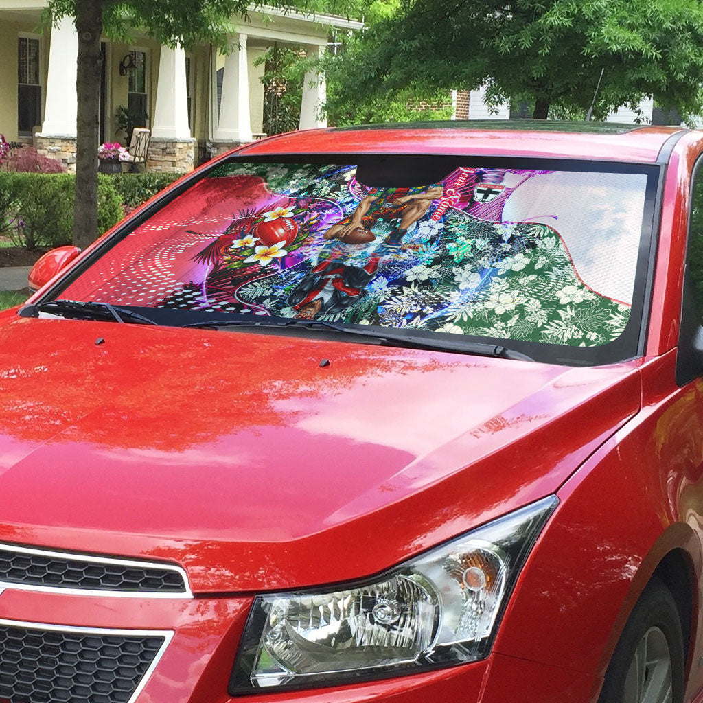 Personalized St Kilda Football Saints Auto Sun Shade Tropical Hibiscus Flowers - Pacific Fusion Style