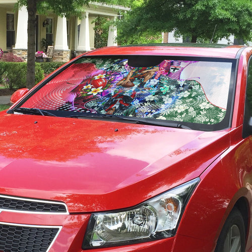 Personalized St Kilda Football Saints Auto Sun Shade Tropical Hibiscus Flowers - Pacific Fusion Style
