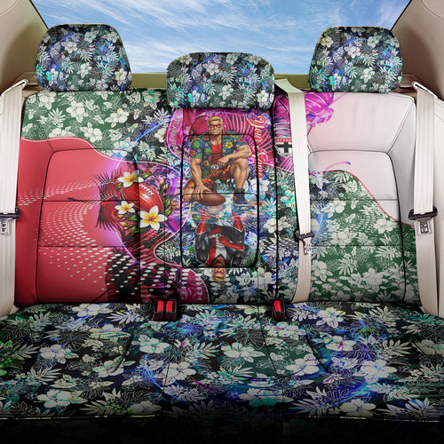 Personalized St Kilda Football Saints Back Car Seat Cover Tropical Hibiscus Flowers - Pacific Fusion Style