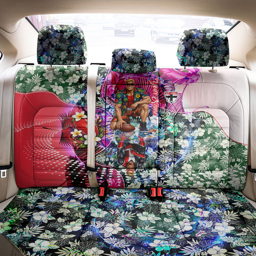 Personalized St Kilda Football Saints Back Car Seat Cover Tropical Hibiscus Flowers - Pacific Fusion Style