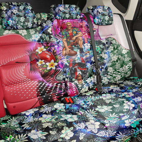 Personalized St Kilda Football Saints Back Car Seat Cover Tropical Hibiscus Flowers - Pacific Fusion Style