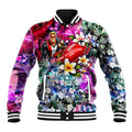 Personalized St Kilda Football Saints Baseball Jacket Tropical Hibiscus Flowers - Pacific Fusion Style