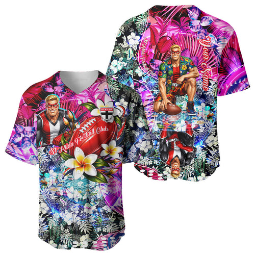 Personalized St Kilda Football Saints Baseball Jersey Tropical Hibiscus Flowers - Pacific Fusion Style