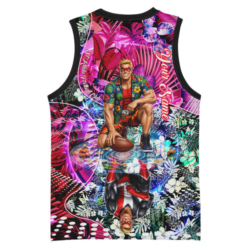 Personalized St Kilda Football Saints Basketball Jersey Tropical Hibiscus Flowers - Pacific Fusion Style