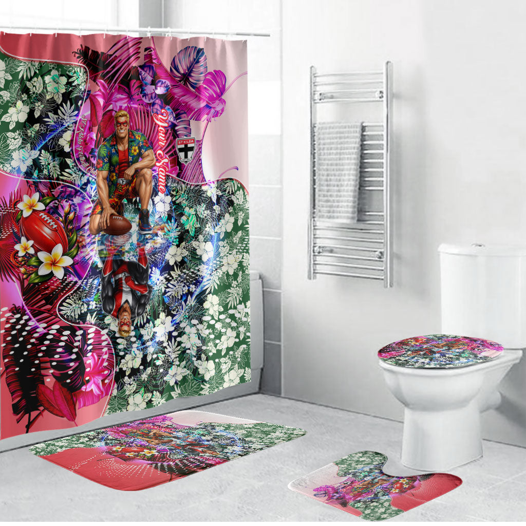 Personalized St Kilda Football Saints Bathroom Set Tropical Hibiscus Flowers - Pacific Fusion Style