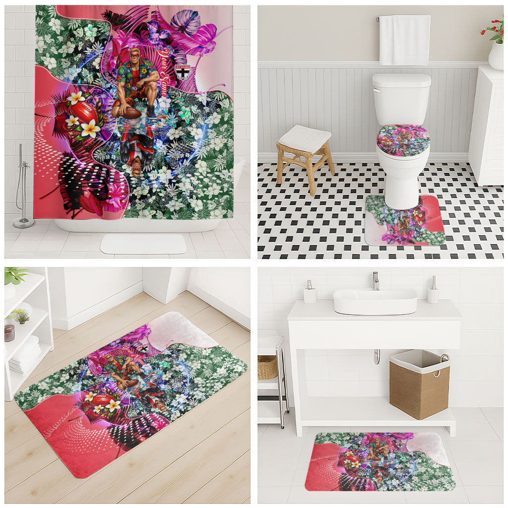 Personalized St Kilda Football Saints Bathroom Set Tropical Hibiscus Flowers - Pacific Fusion Style